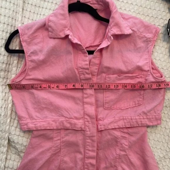 ZARA cut out linen blend button dress PINK Medium M - Picture 13 of 13
